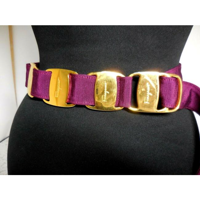 Ferragamo Purple Leather Belt w Large Vara Accents