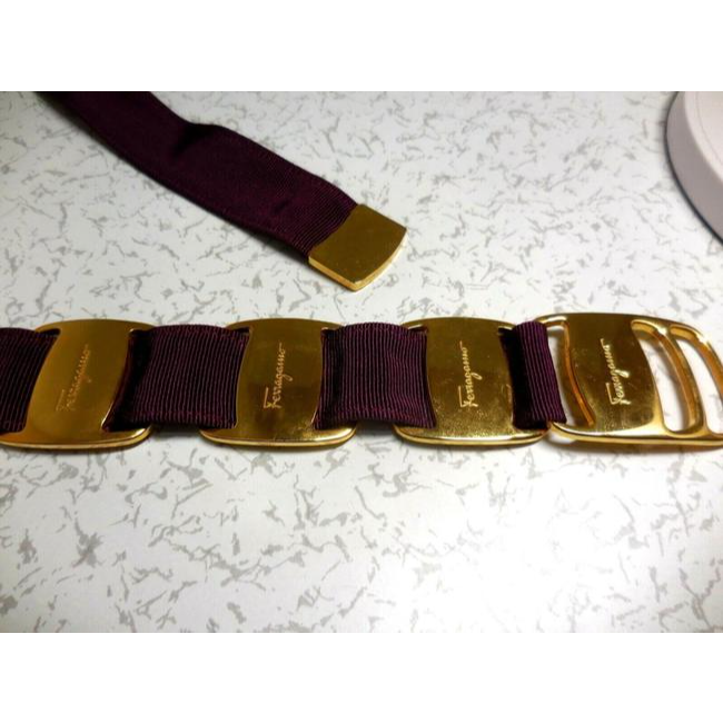 Ferragamo Purple Leather Belt w Large Vara Accents