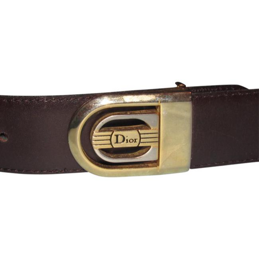 Dior Brownblacktwo Tone Buckle W Reversible Blackbrown Leather W Two Tone Engraved Belt