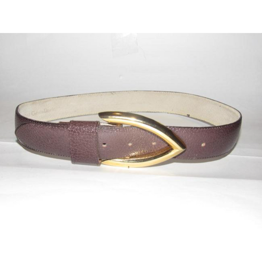 Dior Brown Leather Belt With a Large Gold Tone D Logo Buckle