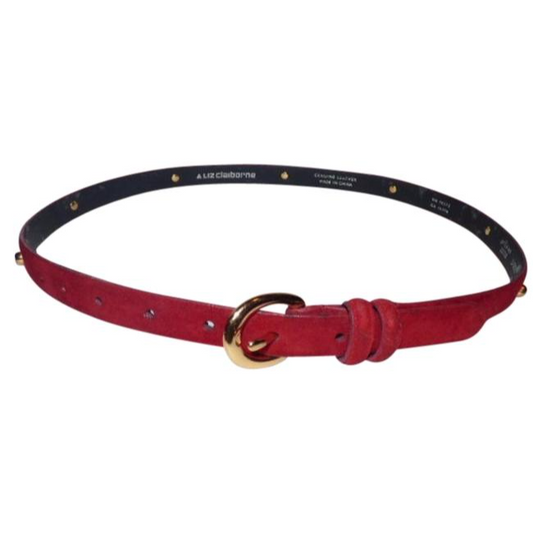 Liz Claiborne Red Suede Belt w Gold Studs