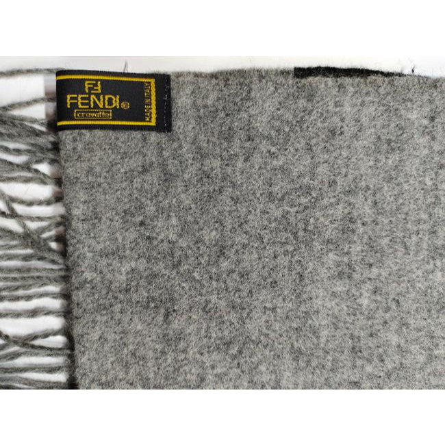 Fendi Black On Grey Logo Print Wool Scarf