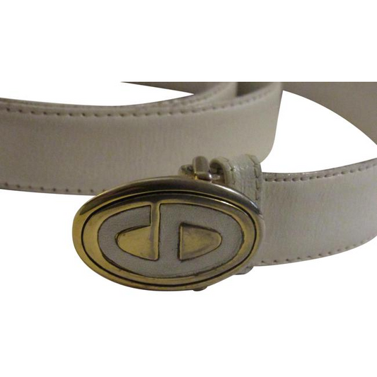 Dior Whitegold Leather With Cd Logo Buckle Belt