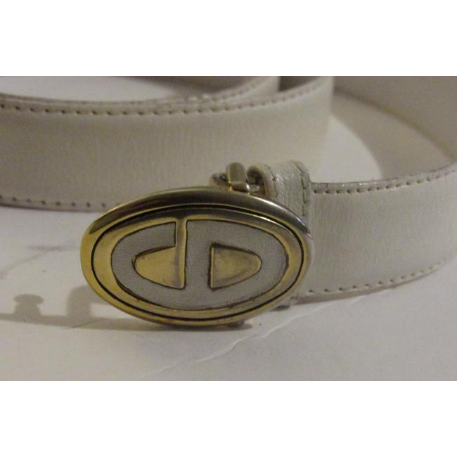 Dior Whitegold Leather With Cd Logo Buckle Belt