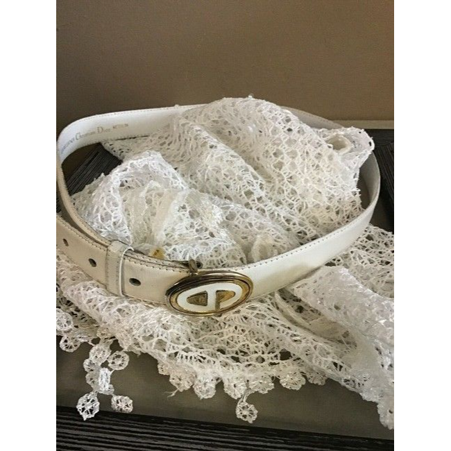 Dior Whitegold Leather With Cd Logo Buckle Belt