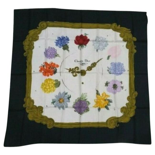 SOLD- Dior Multi Color Floral Clock Christian Dior Scarf