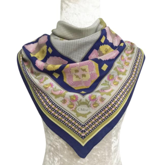 Chloe Blue Purple Green Pink Print Cross Stitch Silk Scarf