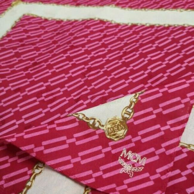 MCM Red Pink Ivory Gold Chain Scarf