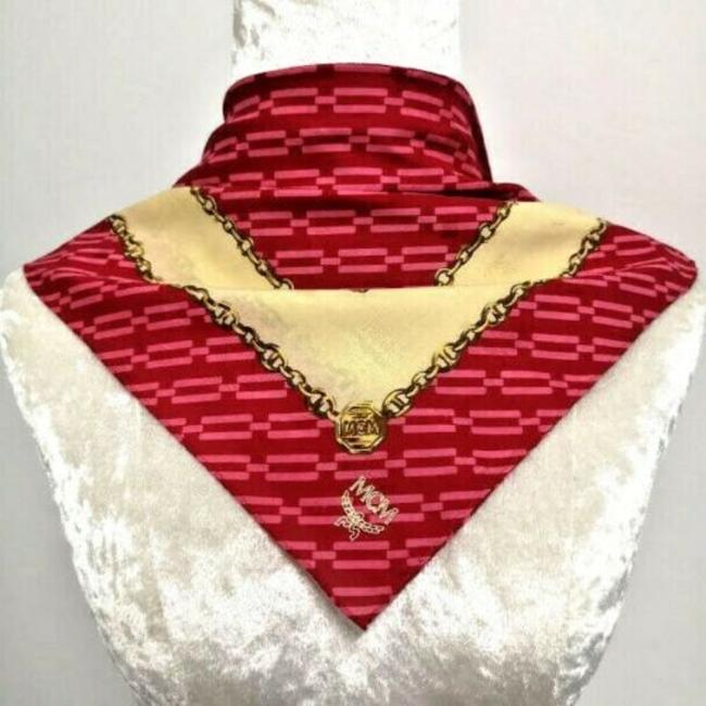 MCM Red Pink Ivory Gold Chain Scarf