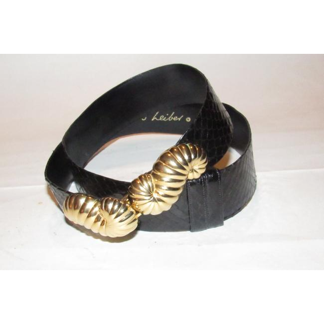 Judith Leiber Black Snakeskin Leather Belt