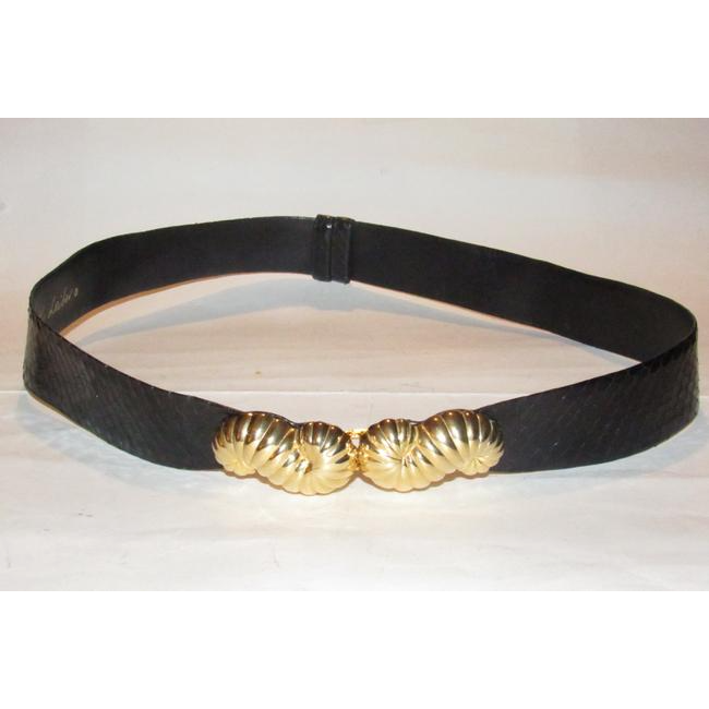 Judith Leiber Black Snakeskin Leather Belt