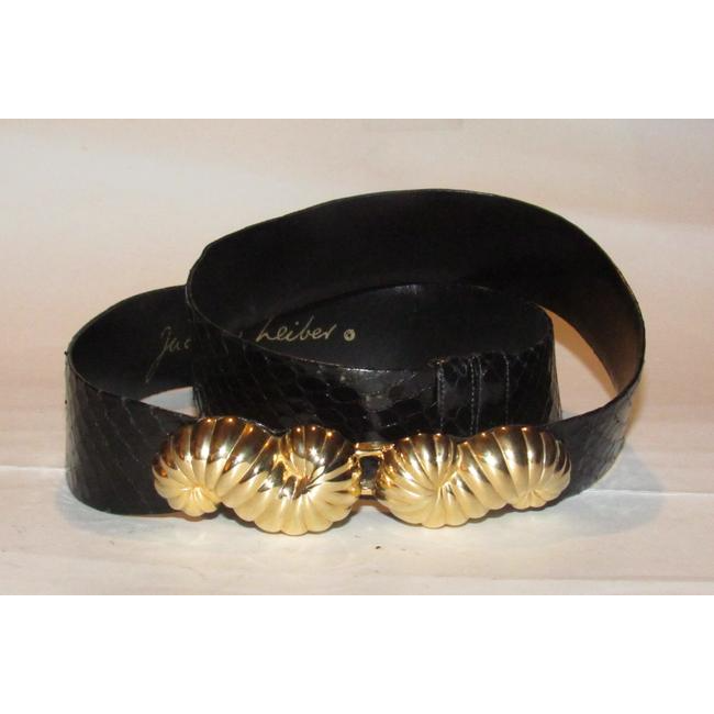 Judith Leiber Black Snakeskin Leather Belt