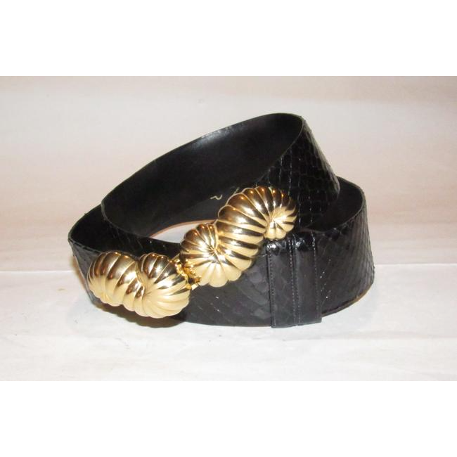 Judith Leiber Black Snakeskin Leather Belt