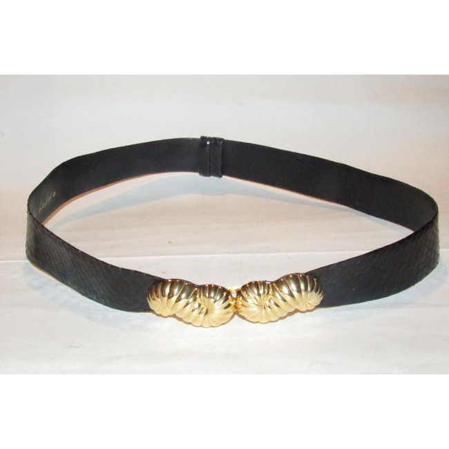 Judith Leiber Black Snakeskin Leather Belt