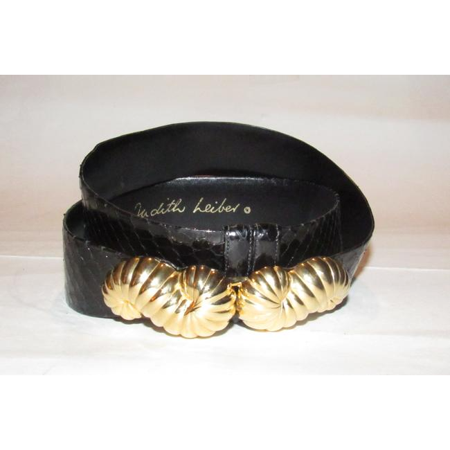 Judith Leiber Black Snakeskin Leather Belt