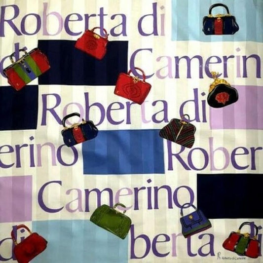 Roberta Di Camerino Red Navy Green Purple Print Cotton Scarf