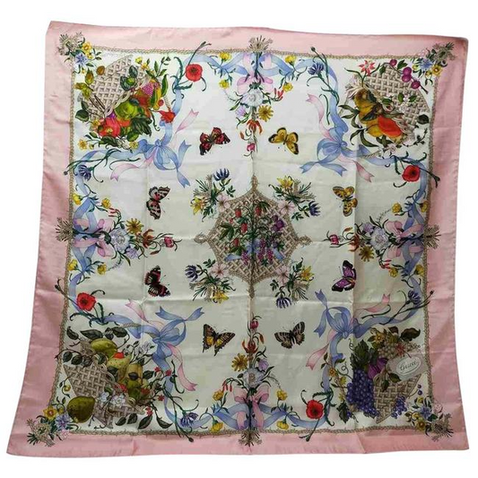 Gucci Colorful Floral Berry Print Extra Large Silk Scarf