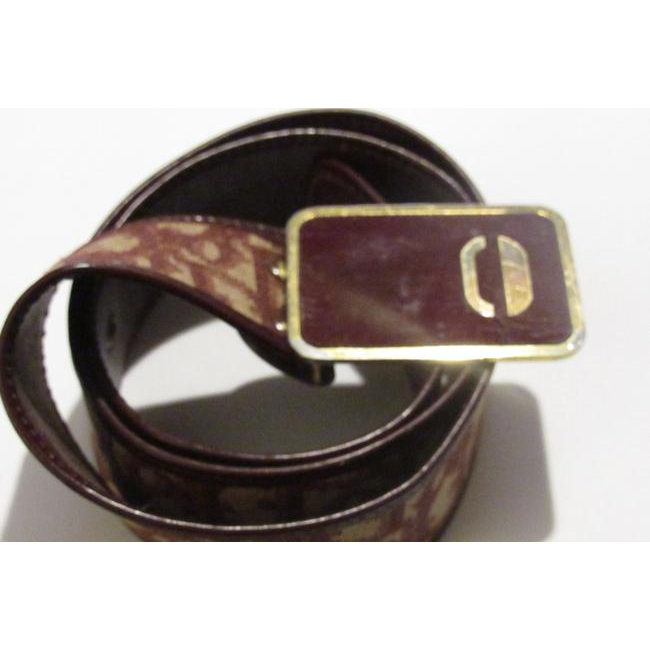 Dior Red Trotter Print Belt W Burgundy & Gold Enamel CD Buckle