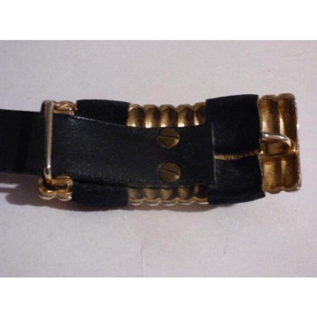 Black Suede & Leather Belt With Gold Buckle