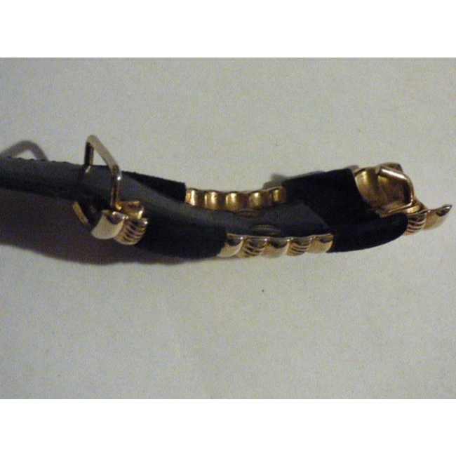 Black Suede & Leather Belt With Gold Buckle