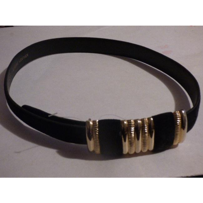 Black Suede & Leather Belt With Gold Buckle