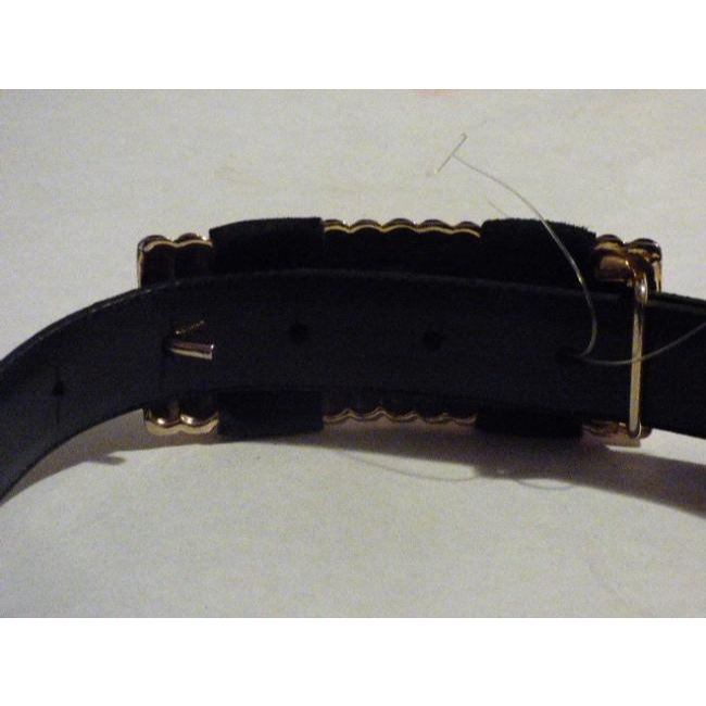 Black Suede & Leather Belt With Gold Buckle