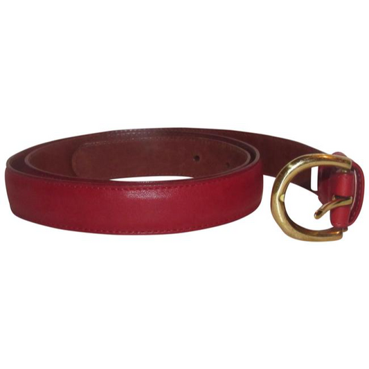 Coach Red Leather With Round Brass Buckle Vintage Beltdesigner Belt