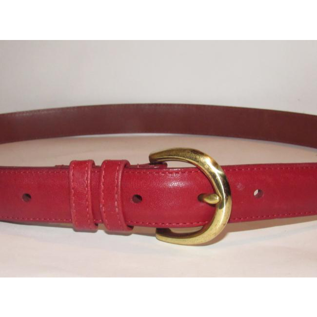 Coach Red Leather With Round Brass Buckle Vintage Beltdesigner Belt