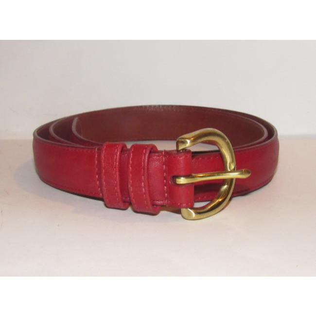 Coach Red Leather With Round Brass Buckle Vintage Beltdesigner Belt