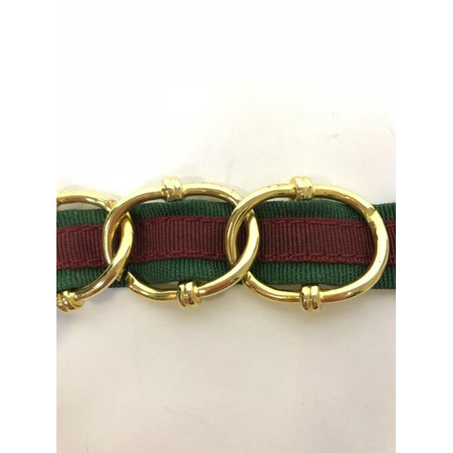 Italian NWT Red Green Stripe Gold Chain & Leather Sherry Belt