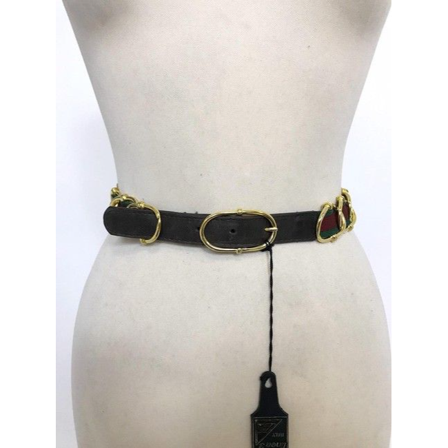 Italian NWT Red Green Stripe Gold Chain & Leather Sherry Belt