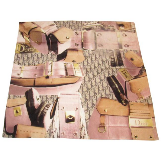 Dior Pink Brown Orange Trotter By John Galliano Logo Print Scarf