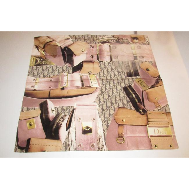 Dior Pink Brown Orange Trotter By John Galliano Logo Print Scarf