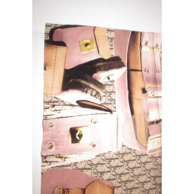 Dior Pink Brown Orange Trotter By John Galliano Logo Print Scarf