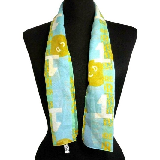 Dior John Galliano Blue Gold Green Trotter Print Logo Silk Sporty Scarf