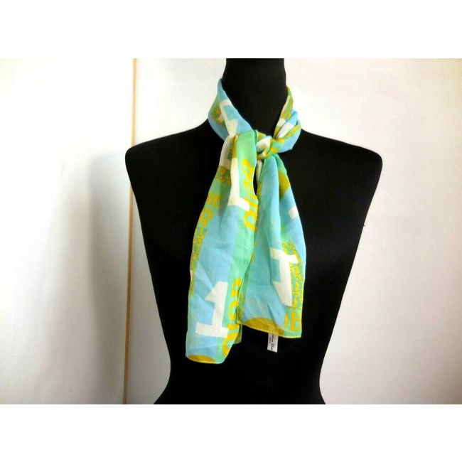 Dior John Galliano Blue Gold Green Trotter Print Logo Silk Sporty Scarf