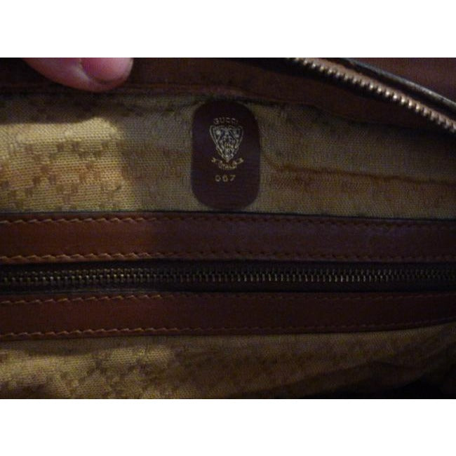 Gucci Vintage Dark Brown Small G Logo Print Fabric And Camel Leather With Red Green Stripe