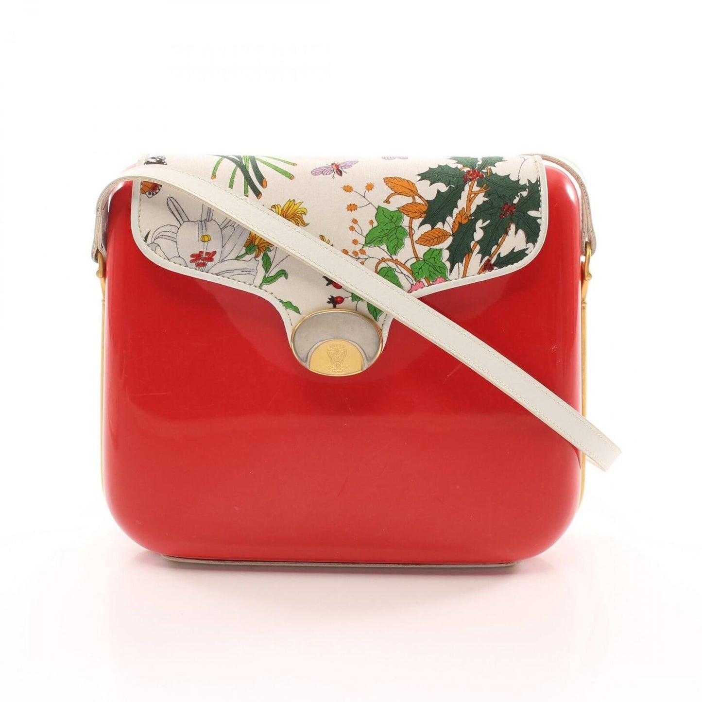 One of a kind, Gucci red Lucite cross body/shoulder bag with a leather floral flap top and gold horse-bit accents!