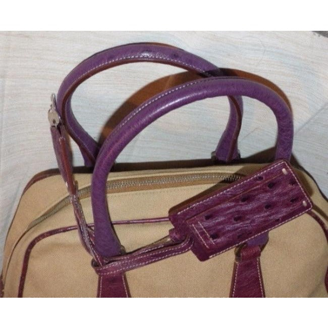 Prada Vintage Pursesdesigner Purses Beige Canvas And Purple Canvasleatherostrich Leather Satchel