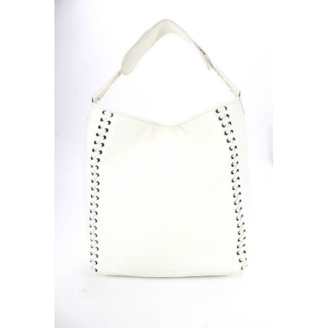 Dior Xl Hobo Style Purses White Leather With Chrome Grommets With Woven Lacing Design And Braided St