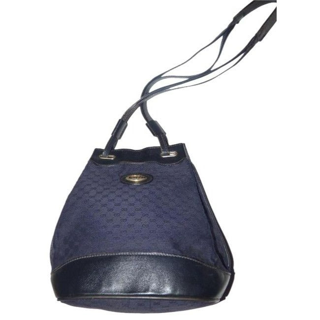 Gucci Navy Blue Micro G Logo Print on Midnight Blue Leather Bucket Bag