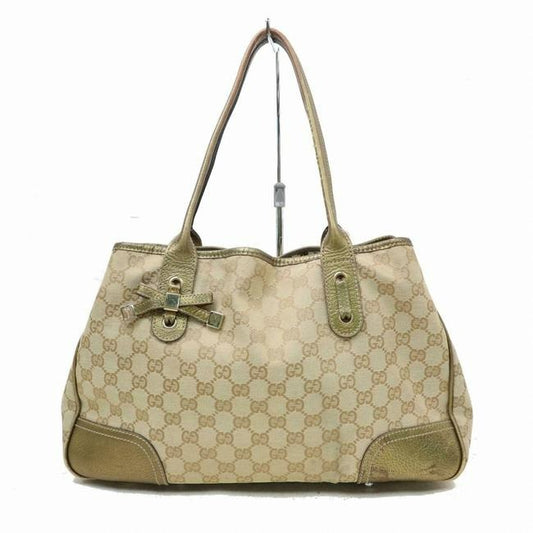 Gucci Xl Princy Gold Large G Logo Print On Tan Canvas And Gold Leather Gg