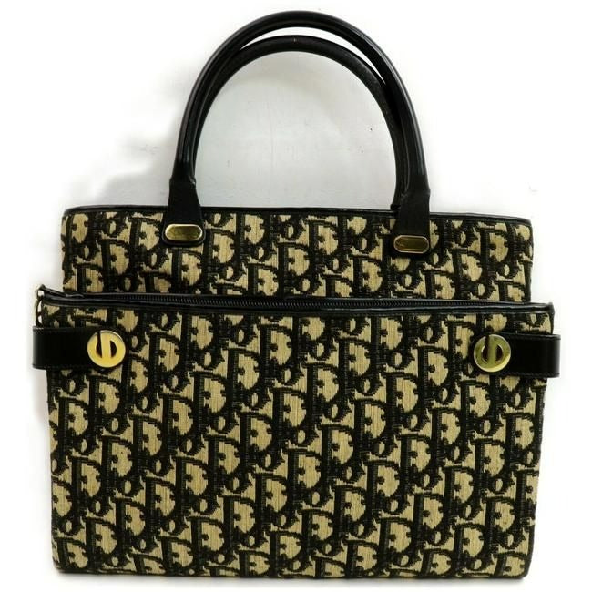 Dior Black Navy Trotter Print Top Handle Tote