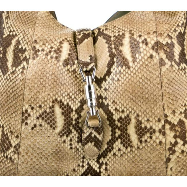 SOLD- Gucci New Jackie Xl Leather With Piston Lock Shades Of Brown Python Hobo Bag