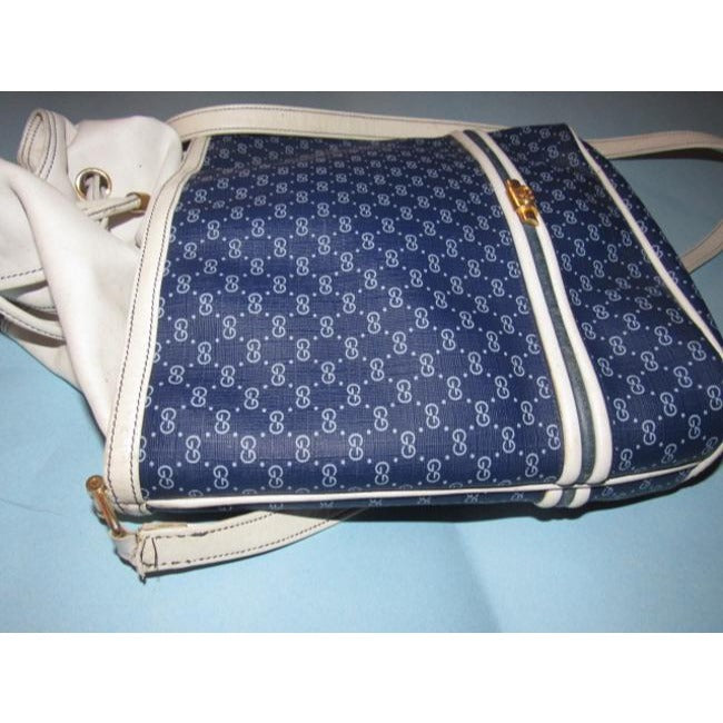 Gucci White Micro Guccissima Print on Blue Leather Bucket Bag w Nautical Look