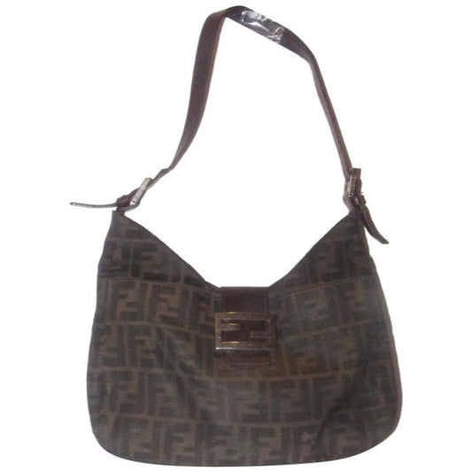 Fendi Hobo Style Tobacco Zucco Print Canvas And Leather Shoulder Bag