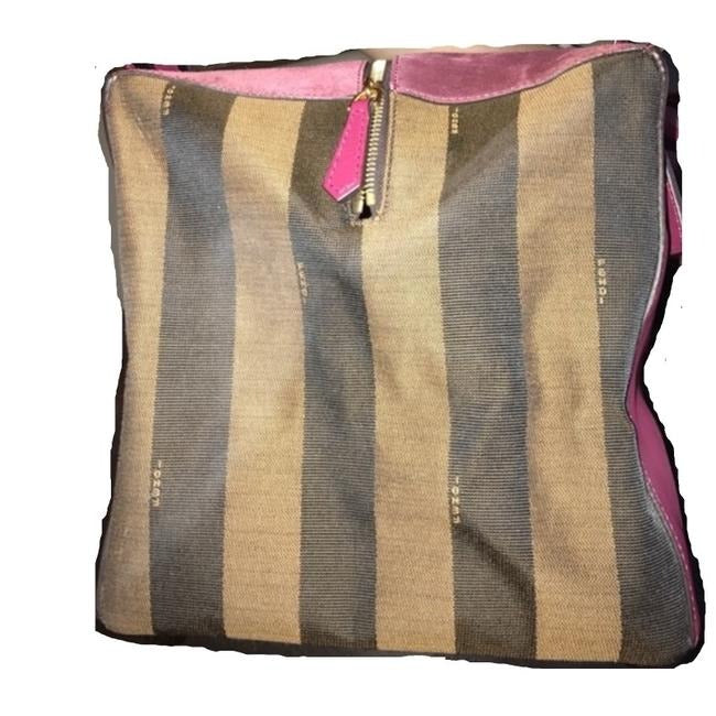 Fendi Xl Canvasleathersuede Pequin Stripemagenta Canvas And Leather Satchel