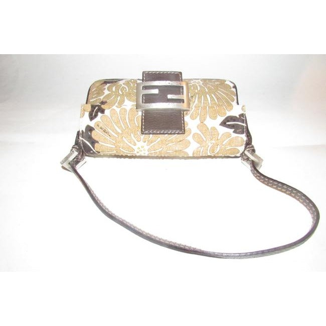 Fendi Zucchino Beaded Pursesdesigner Purses Brown Floral Print W Beads Canvas Leather Beading Baguet