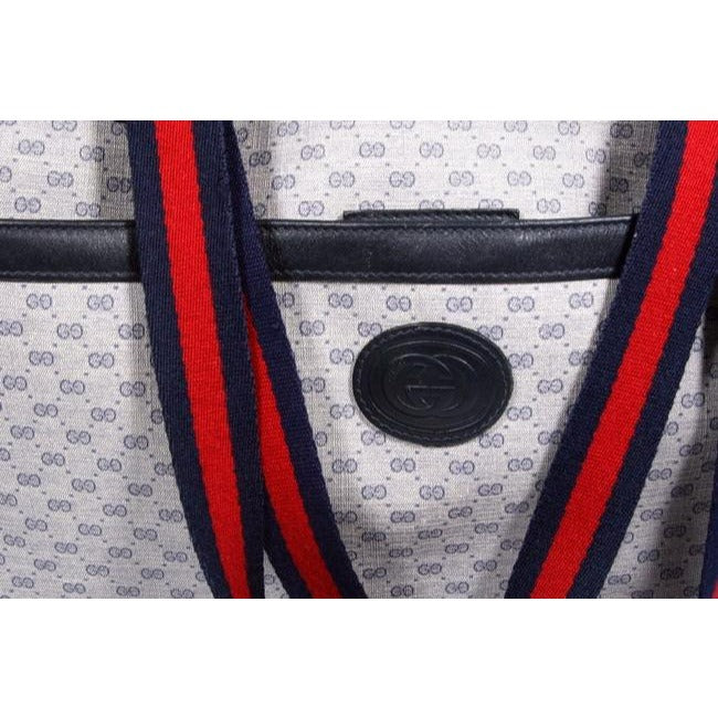 Gucci Vintage Shades Of Blue Coated Canvas With Small G Logo Leather Red Navy Stripe