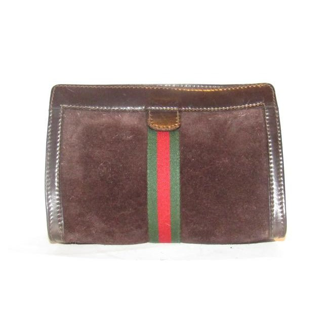 Gucci Vintage Accessory Collection Purses Brown Suede And Leather Clutch